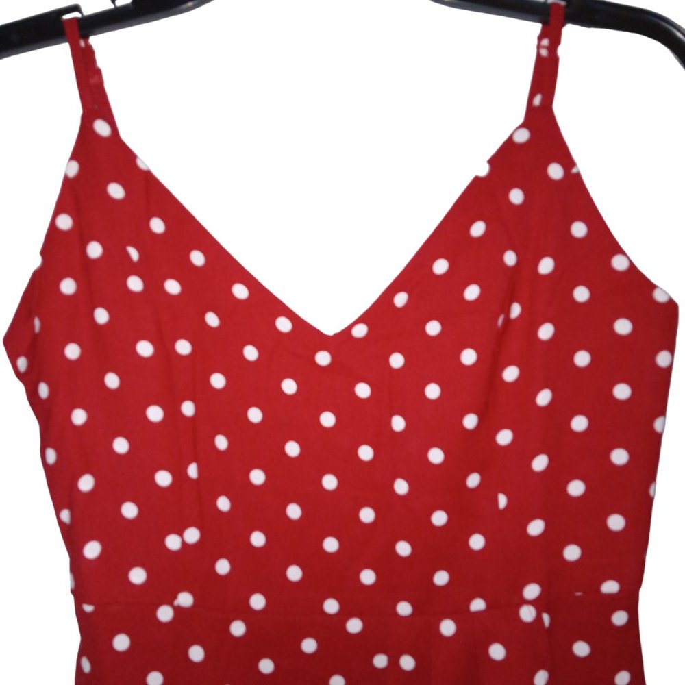 CMZ2005 Red with White Polka Dots Tulip Hem Midi V-Neck Dress Size US 0-2 - NWT - Picture 2 of 3